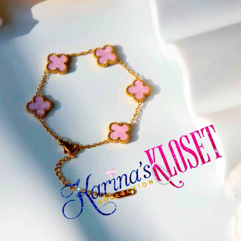 Temple Pink Marble Clover Bracelet Gold Plated Double Sided Dainty Bracelet 🎀